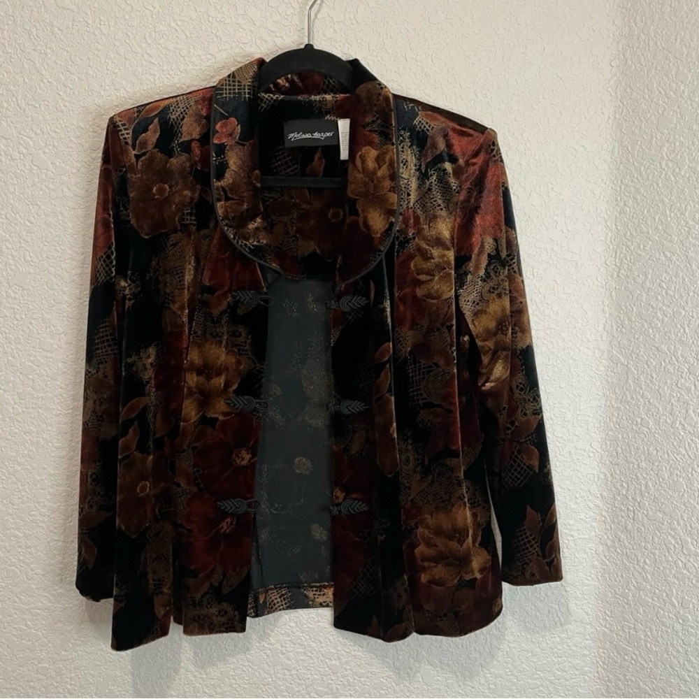 Vintage Melissa Harper Black and Brown Velvet Blazer with Textural Pattern